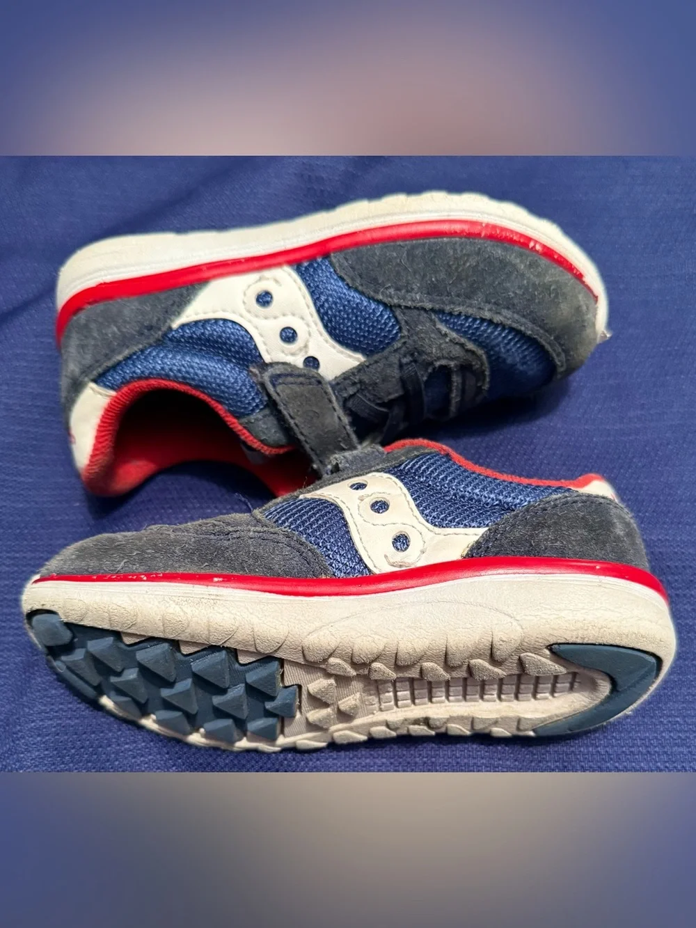 Saucony Baby Jazz Lite Boys Navy Grey Red Suede Sneakers Size 7.5W Toddler Wide